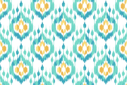Ikat ethnic seamless pattern decoration design. Aztec fabric carpet boho mandalas textile wallpaper. Tribal native motif ornaments African American folk traditional embroidery vector background 