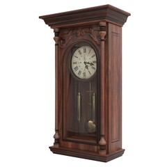 Vintage wooden clock isolated on white background. 3D illustration