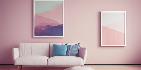 mock up poster frame in modern interior background, living room, Scandinavian style, Generative AI illustration.