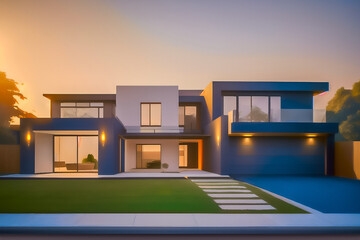 Minimalist House with Realistic Design and Exquisite Landscaping - 3D Generative Image