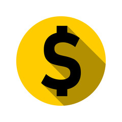US Dollar Coin Money Round Circle Symbol Icon with 3D Style Shadow Effect. Vector Image.