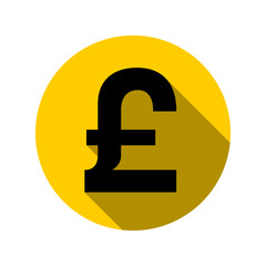 British Pound Sterling Coin Money Round Circle Symbol Icon with 3D Style Shadow Effect. Vector Image.