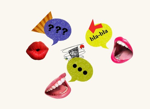 Collage of talking mouth, conversation concept