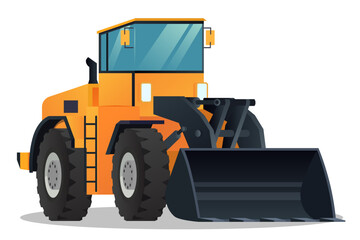 Cartoon Wheel Loader or Bulldozer Isolated Illustration