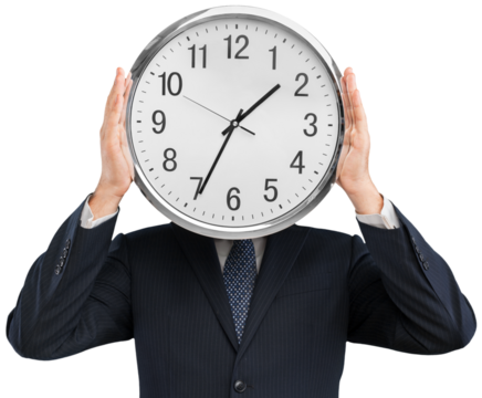 Businessman holding big clock in hands, Business Time Concept