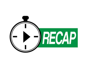 Recap icon. Video play button repeat. Vector with clock to rewind video