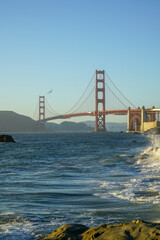 View of the Golden Gate Bridge from Bakers Beach in San Francisco, CA