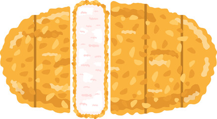 カットした、トンカツと断面のイラスト