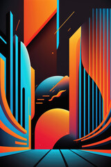 Futuristic Abstract Background, A vivid and dynamic backdrop characterized by sleek lines, geometric shapes, and vibrant colors. 