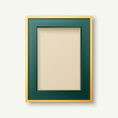 Vector 3d Realistic Green and Golden Decorative Vintage Frame, Border Icon Closeup Isolated on White Background. Photo Frame Design Template for Picture, Border Design, Front View