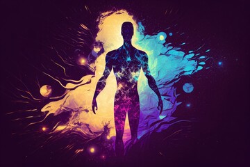 Silhouette of human astral human body concept image for near death experience, spirituality, and meditation - AI Generated