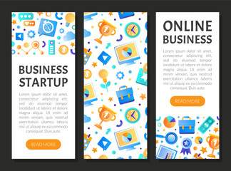 Business startup landing page. Development, planning, research. Online business, finance and marketing website interface vector