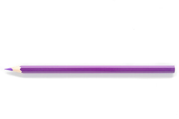 Closeup view of purple pencils on white background