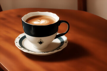 Obraz premium Cup of Coffee on Wooden Table - Generative Art