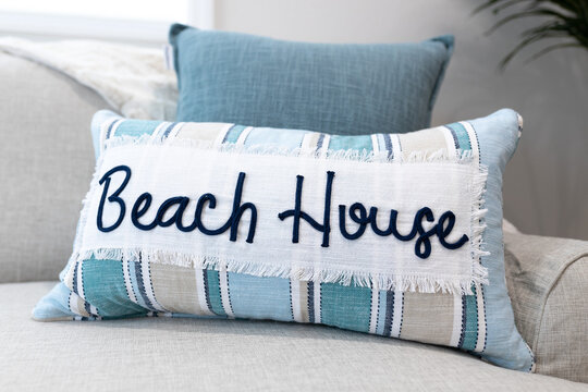 Beach House pillow decor in vacation rental, Cape Canaveral, Florida