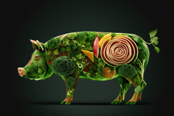 Meat made of plants on dark background (AI Generated).