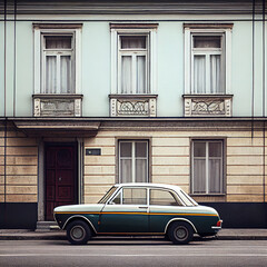 Obraz na płótnie Canvas Minimalistic detail nostalgic house, vintage car - Generative AI
