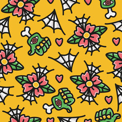 Flower tattoo doodle cartoon pattern design vector illustration