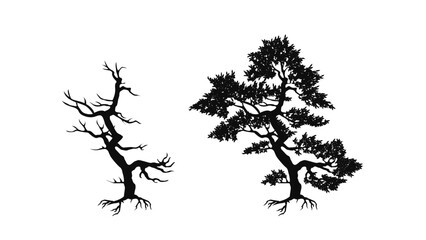 silhouette vectors trees isolated with and without leaves black and white illustration