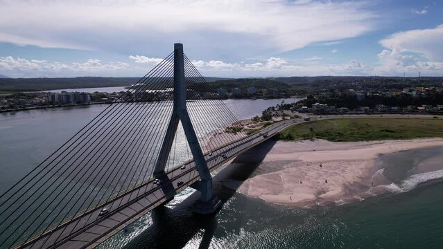 Aerial view of Ilheus, tourist town in Bahia. Historic city center with famous bridge in the background