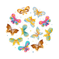 Butterfly Design with Fluttering Insect with Brightly Coloured Wings Vector Circle Arrangement