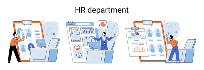 Business concepts human resourses HR department, increasing employee engagement, worker performance evaluation. Personal staff training for business development, motivation for evolution of initiative