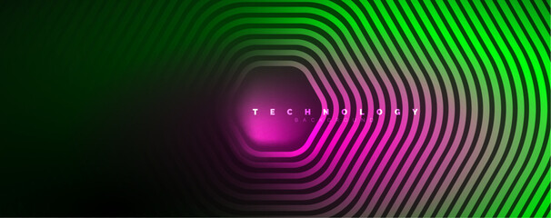 Neon shiny hexagons abstract background, technology energy space light concept, abstract background wallpaper desig