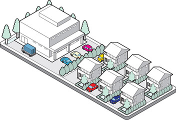 Obraz premium 建物の立体的なイラスト. 街並みの景観.