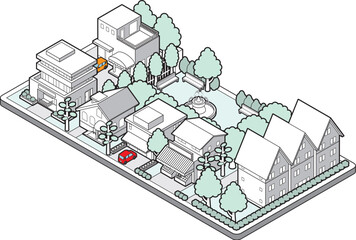 建物の立体的なイラスト. 街並みの景観.