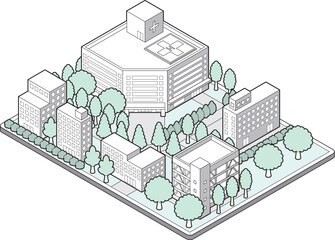 建物の立体的なイラスト. 街並みの景観.