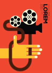 Movie and film poster design template background with vintage camera