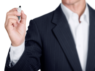 Business man draws by hand with marker