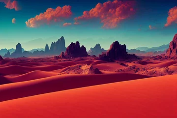 Foto op Canvas Fantasy colorful landscape with desert and mountains created with generative Ai techonology © Semen