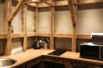 Hotel kitchen interior with stylish furniture and appliances