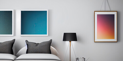 mock up poster frame in modern interior background, living room, Scandinavian style, Generative AI illustration.