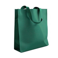 Green shopping bag identity mock-up item template transparent background. Mockup green tote bag fabric for shopping, mock up canvas bag isolated.