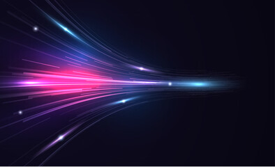 Modern abstract high speed light effect. Technology futuristic dynamic motion. Glow of bright lines of transport vehicle drive on road highway. Vector illustration