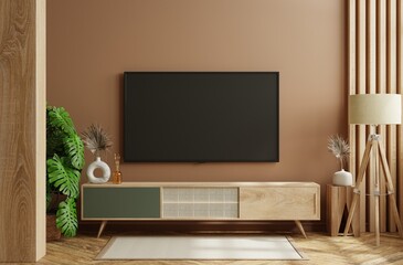 LED TV on the wood cabinet in living room,minimal design.