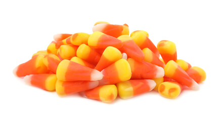 Delicious colorful candies on white background. Halloween sweets