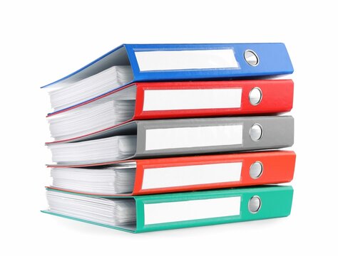 Many bright office folders isolated on white