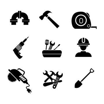 Construction tool set. Repair tool set, vector trendy style illustration on white background..eps