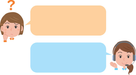 コールセンターに質問する女性の吹き出しイラスト