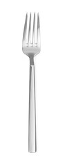 One new shiny fork isolated on white, top view