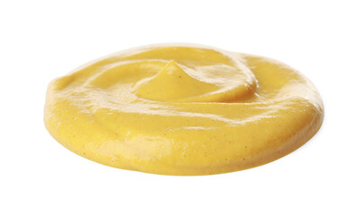 Delicious mustard isolated on white. Spicy sauce for burger