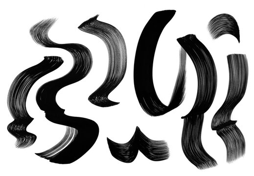Set of curvy long brush strokes. Bold lines. Hand drawn wavy lines. Isolated object with transparent background. png file. Textured lines. abstract objects. 