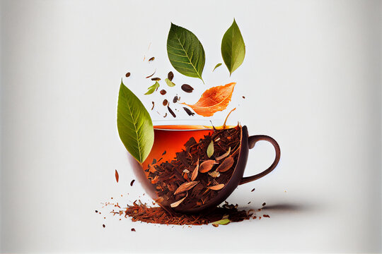 Herbal tea leaves on white background