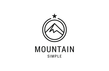 mountain and sun views. Modern outline design illustration of a sun and mountain view on a lake.