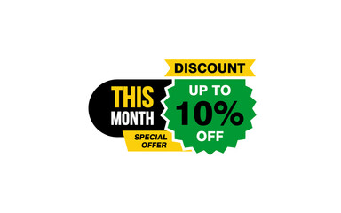10 Percent THIS MONTH offer, clearance, promotion banner layout with sticker style. 
