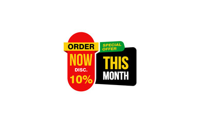 10 Percent THIS MONTH offer, clearance, promotion banner layout with sticker style. 
