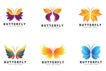 Fototapeta na wymiar Butterfly Logo, Animal Design With Beautiful Wings, Decorative Animals, Product Brands